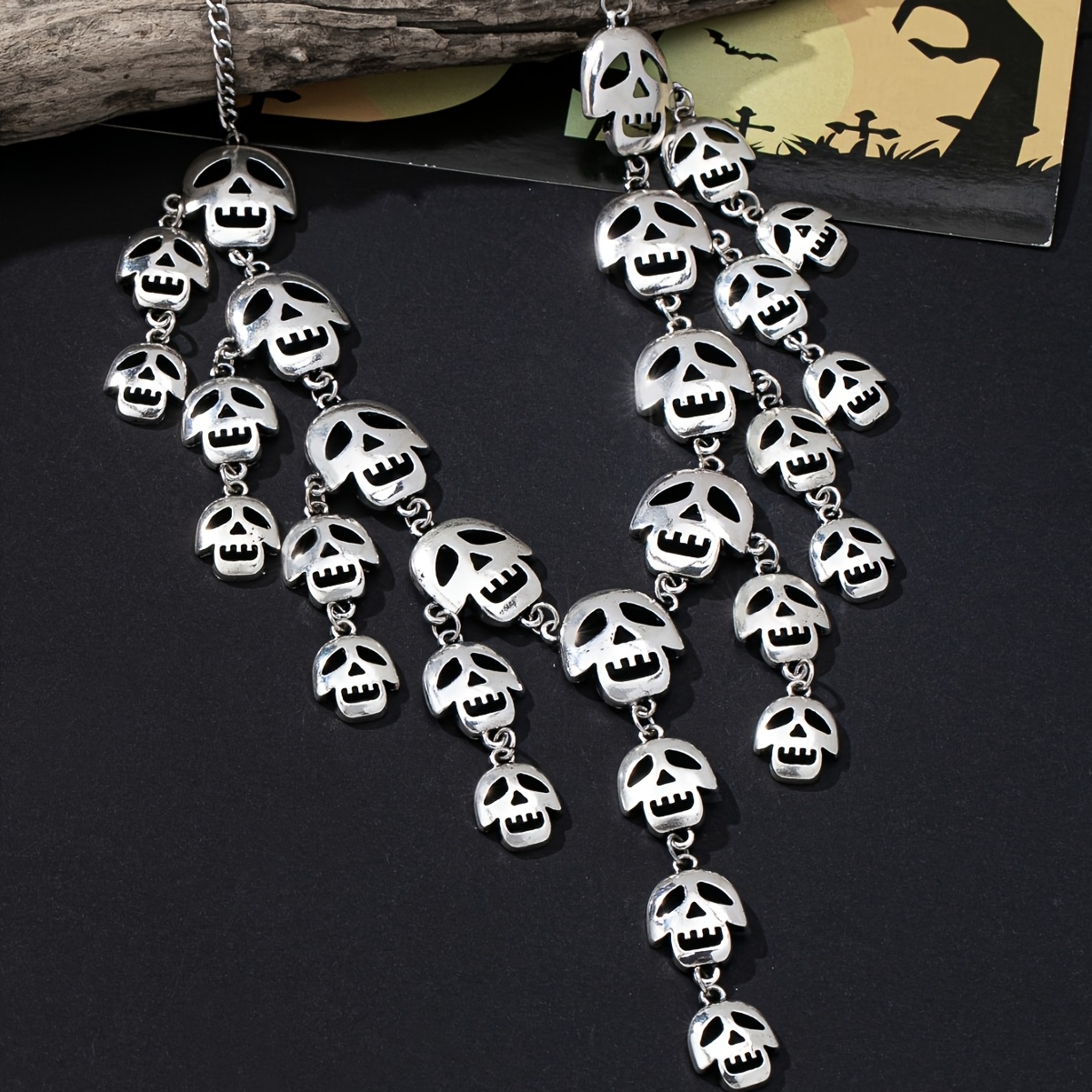 Women's Silvery Skull Tassel Pendant Necklace